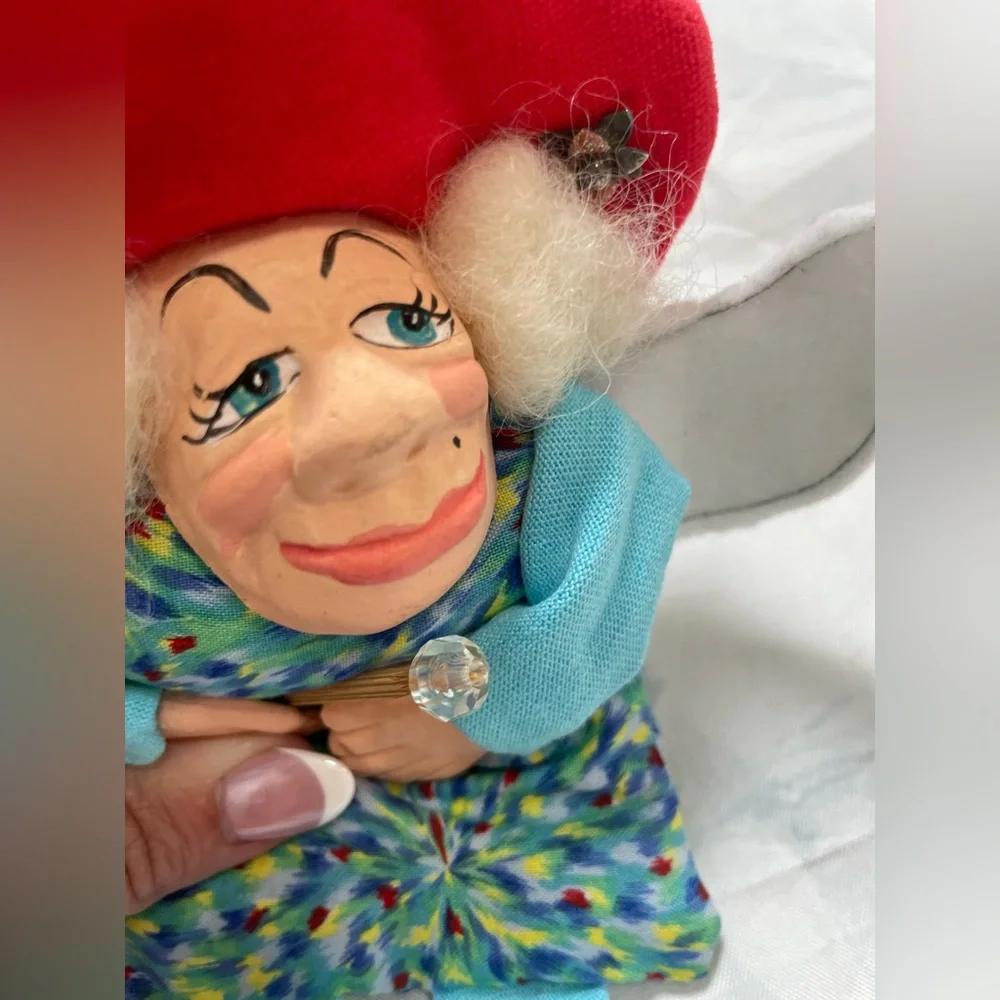 Christmas Angel Red Hat Flip Flip Hanging Lady Ornament‎ Clay Face Hands Feet